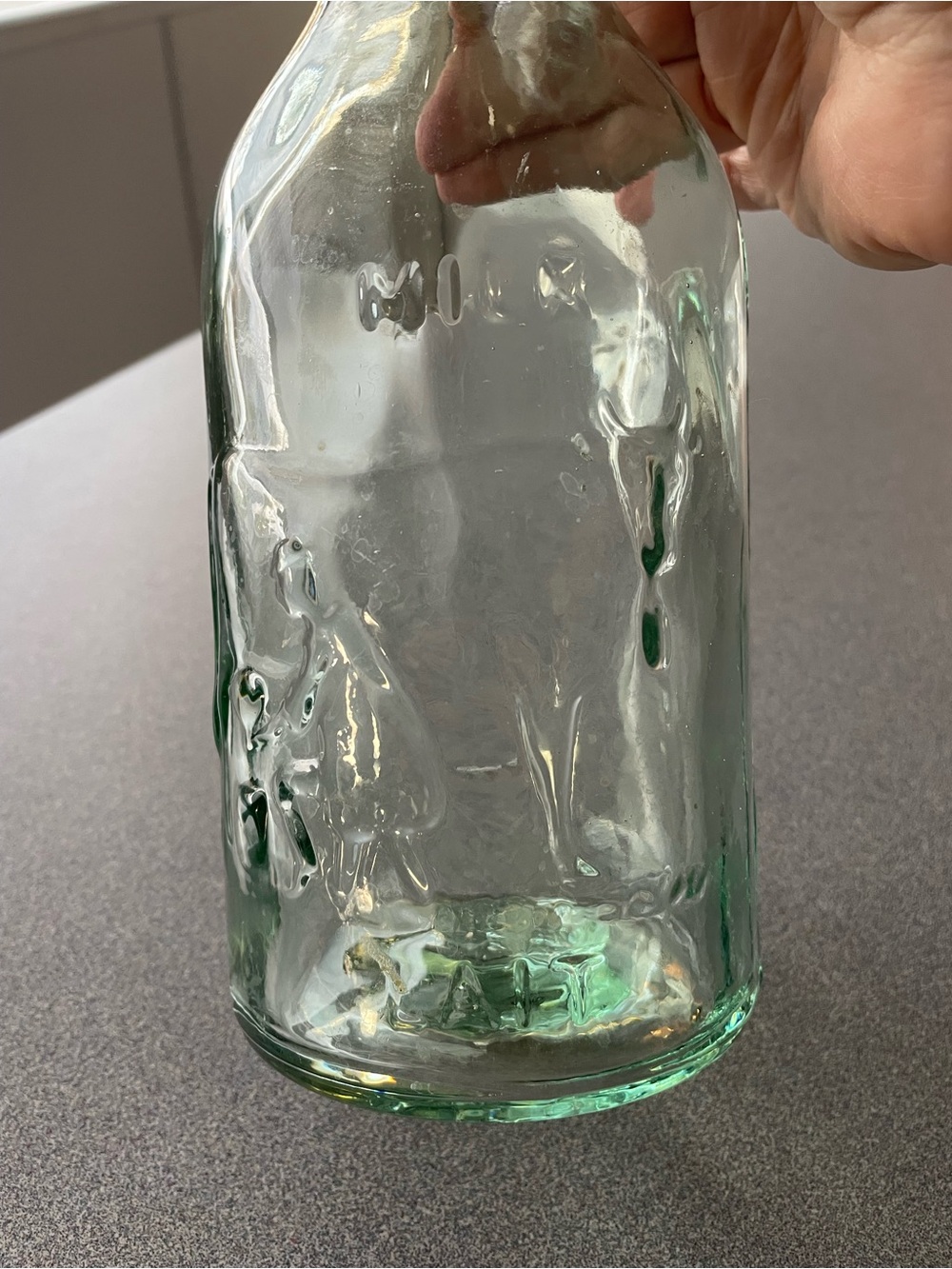 Vintage Milk Aqua Glass Swing-Top Bottle with farmer milking cow - Picture 2 of 8